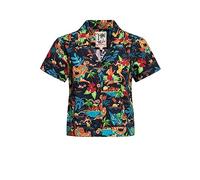 Queen Kerosin Women's Short Sleeve Blouse Hawaiian Blouse Shirt Shirt Lapel Collar All-Over Print Short, black, XXL