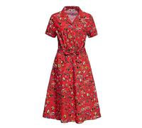 Queen Kerosin Women's Swing Dress Summer Dress Midi Dress Lapel Collar Midi Length Waist Belt Western Style Old School Western Old School, red, 4XL