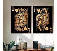 Queen King of Hearts Canvas Painting Modern Black Golden Poker Posters Prints Wall Art for Living Room Home Decor Painting 60x90cmx2Pcs Frameless