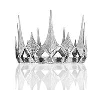 Queen King Opal Crown Round Royal Crown For Prom Pageant Birthday Party Valentines Costume, Large Size 7.28" Diameter, Metal, Opal