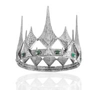Queen King Opal Crown Round Royal Crown For Prom Pageant Birthday Party Valentines Costume (Small Size 6.29" Diameter,Dark Silver With Green Stone)