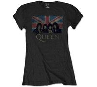 Queen Ladies Slim Fit T-Shirt: Union Jack Vintage (Retail Pack) OFFICIAL NEW