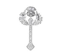 Queen Mary Scottish Thistle Brooch with 5A Cubic Zironias, Rhodium Plated