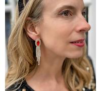 Queen Mee Women's Diamante Drop Earrings in Red Queen Mee Red One Size