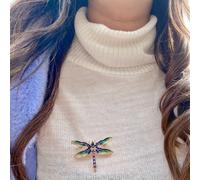 Queen Mee Women's Dragonfly Brooch in Enamel with Crystal in Black Queen Mee Black One Size