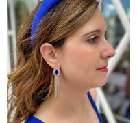 Queen Mee Women's Long Diamante Drop Earrings in Blue Queen Mee Blue One Size