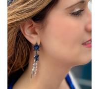 Queen Mee Women's Long Drop Star Earrings in Navy Queen Mee Navy One Size