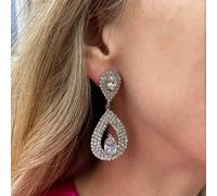 Queen Mee Women's Statement Teardrop Crystal Earrings in Silver Queen Mee Silver One Size