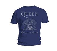Queen Men's Greatest Hits II Short Sleeve T-Shirt, Blue (Navy), Large