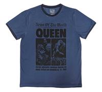 Queen Men's News Of The World 40th Front Page Ringer T-Shirt in Blue | Size: 2XL Queen Blue 2XL