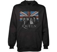 Queen Mens Pullover Hoodie Vintage Union Jack Black (S)