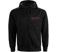 Rockoff Trade Men's Queen Classic Crest Zip (Back Print) Hoodie, Black (Black Black), X (Size:X-Large)