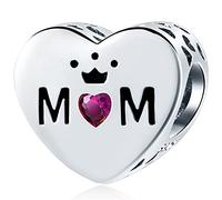 Queen Mum Charms, 925 Sterling Silver Best Mom with Crown CZ Heart Beads, fit Pandora My First Mothers Day Bracelet, Mummy Gifts for Mama/Stepmum/Army Navy Mum/Mother in Law