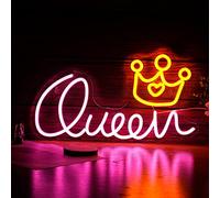 Queen Neon Sign Crown Neon Lights Dimmable USB Powered 16.5’’X9.3’’ Light Up Sign for Girls Room Birthday Party Bedroom Lady Gifts Wall Decor（Pink Yellow）