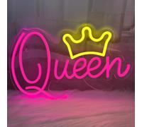 Queen Neon Signs Beautiful Pink LED Neon Lights Dimmable LED Light Sign for Girls Room Birthday Party Bedroom Lady Gifts WalI Decoration, Pink + Yellow