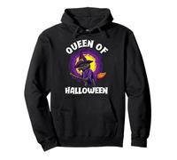 Queen Of Halloween Funny Black Cat Witch Pullover Hoodie