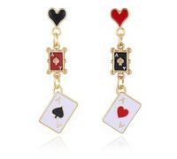 Queen of Heart Earring for Women Red Black Queen Hearts Cards Earrings Halloween Vampire Queens Heart Earring Halloween Queen Vampire Costum Jewelry Accessories, Zinc, No Gemstone