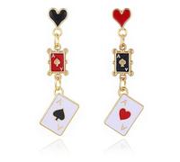 Queen of Heart Earrings for Women Asymmetric Poker Dangle Drop Earrings Red Heart Ace Poker Card Earring Queen of Hearts Costume Earring Jewelry for Women, L, Acrylic, No Gemstone