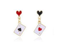 Queen of Heart Earrings for Women Asymmetric Poker Dangle Drop Earrings Red Heart Ace Poker Card Earring Queen of Hearts Costume Earring Jewelry for Women, L, Acrylic, No Gemstone
