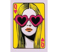Queen of hearts - art Decor Yellow and pink Wall Art Poster Panting Glycele print POP Art Framed unframed (A3 297 x 420mm)