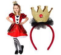 Queen of Hearts Costume Red Dress Heart Detailing and Gold Crown I Love Fancy Dress Red Medium