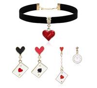 Queen of Hearts Costume Women Black Choker Necklace Queen of Hearts Crown Earrings Necklace Set Cosplay Accessories Halloween Jewelry, Metal, No Gemstone
