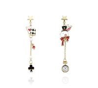 Queen of Hearts Earrings Red Heart Poker Rabbit Pumpkin Bow Drop Dangle Earrings Cute Gold Asymmetric Poker Earrings Red Queen Christmas Halloween Jewelry Accessories, Large, Metal, No Gemstone