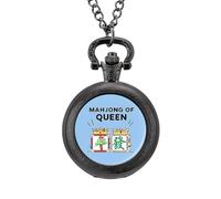 Queen of Mahjong Pocket Watch Vintage Quartz Pocket Watches with Chain for Men Women Black-Style