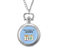 Queen of Mahjong Pocket Watch Vintage Quartz Pocket Watches with Chain for Men Women Silver-Style