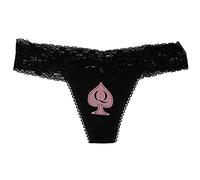 Queen of Spades Cotton and Lace Thong Panty QoS, Black-pink, Medium