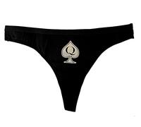 Queen of Spades QoS Thong Panty Spade with Letter Q, Black-silver, Medium