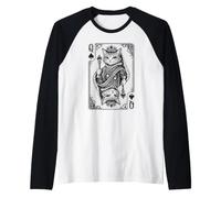 Queen of Spades Royal Cat Vintage Playing Card Game Design Raglan Baseball Tee