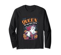 Queen of The Boo Crew Funny Ghost Halloween Mom Mother Mommy Long Sleeve T-Shirt