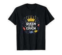 Queen of The Couch: Regal Relaxation Funny Lounge T-Shirt, Men, Black, S
