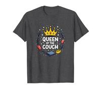 Queen of The Couch: Regal Relaxation Funny Lounge T-Shirt, Men, Dark Heather Grey, 5XL