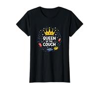 Queen of The Couch: Regal Relaxation Funny Lounge T-Shirt, Women, Black, M