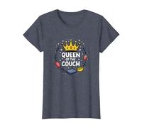Queen of The Couch: Regal Relaxation Funny Lounge T-Shirt, Women, Heather Blue, L