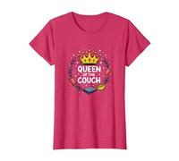 Queen of The Couch: Regal Relaxation Funny Lounge T-Shirt, Women, Red Heather, Large