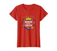Queen of The Couch: Regal Relaxation Funny Lounge T-Shirt, Women, Red, L