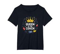 Queen of The Couch: Regal Relaxation Funny Lounge T-Shirt, Women's Plus, Black, 6X