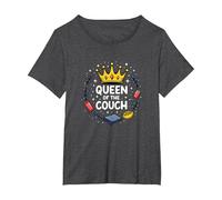 Queen of The Couch: Regal Relaxation Funny Lounge T-Shirt, Women's Plus, Dark Heather Grey, 2X