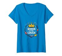 Queen of The Couch: Regal Relaxation Funny Lounge V-Neck T-Shirt, Women, Sapphire, XXL