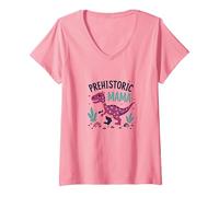 Queen of The Dinosaurs: Playful Prehistoric Empowerment V-Neck T-Shirt, Women, Pink, S