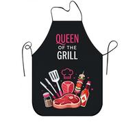 Queen of the Grill Apron for Cooking, Black BBQ Apron with Funny Graphic Design, Summer Chef for Adults
