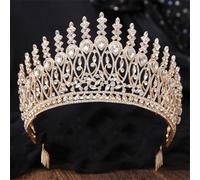 Queen Rhinestone Big Diadem Tiara Crowns For Women Bridal Wedding Party Crown Hair Jewelry Gold White