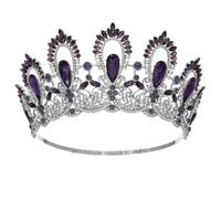 Queen Rhinestoness Round Bridal Crowns Women Luxury Water Drop Birthday Party Accessories Silver Purple