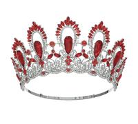 Queen Rhinestoness Round Bridal Crowns Women Luxury Water Drop Birthday Party Accessories Silver Red