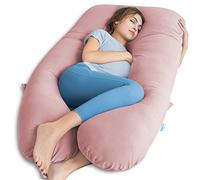 QUEEN ROSE Cooling Pregnancy Pillows, Maternity Pillow for Sleeping, 55in U Shaped Body Pillow for Pregnant Support, with Removable Silky Cover, Pink