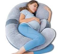 QUEEN ROSE Pregnancy Pillows, E Shaped Full Body Pillow for Sleeping, with Pregnancy Wedge Pillow for Belly Support, 60 Inch Maternity Pillow for Side Sleeper, Grey Velvet