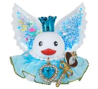 Queen Rubber Duck Car Ornaments Squeaky Blue Duck with Heart-Shaped Crystal Necklace,Star Wings,Magic Wand Ducky Car Dashboard Decorations Party Favors Ducky with Mini Crown Dress